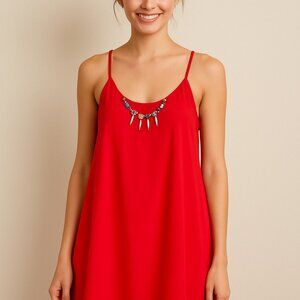 Women's Red Sundress with Removable Necklace – Effortless & Chic | Large